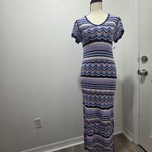 Jessica Simpson Navy, Lavender & Pink Chevron Maxi Dress